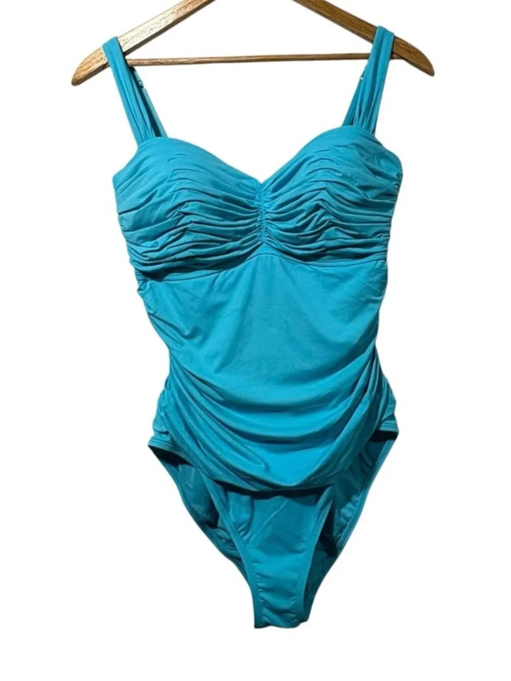 Bleu Rod Beattie Kore Shirred Underwire One-Piece Swimsuit Turquoise Blue  US 14